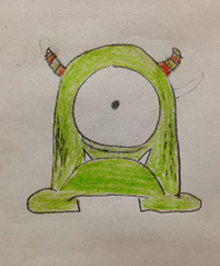Student drawing of a Harptoons character