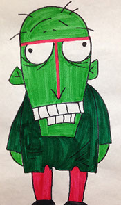 Student drawing of a Harptoons character